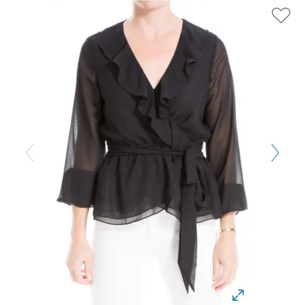 Max Studio Ruffle Trim Tie Waist Blouse